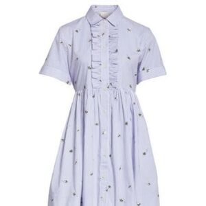 Kate Spade Abuzz Poplin Ruffle Placket Striped Shirt Dress L